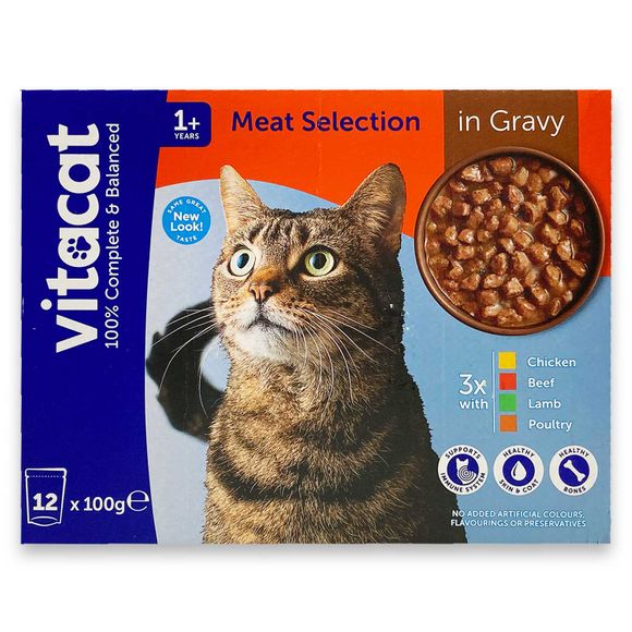 Vitacat Cat Pouch Meat Selection In Gravy 12x100g